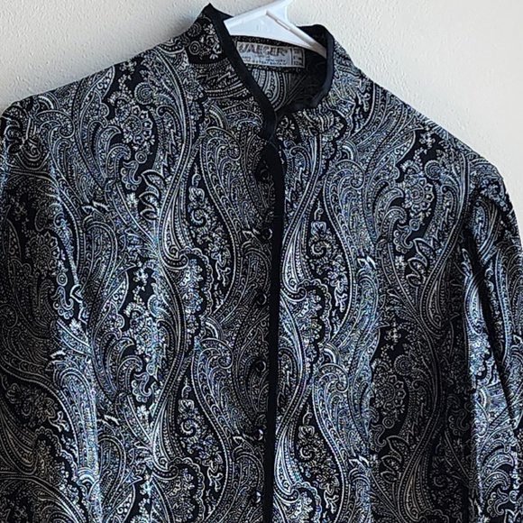 Jaeger Vintage 100% Wool Paisley Button Down Shirt Size Small - Picture 2 of 16